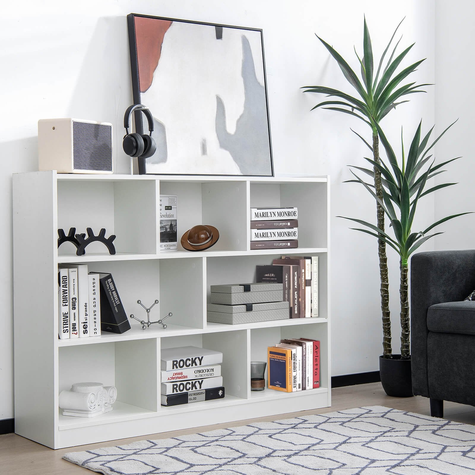 3-Tier Open Bookcase 8-Cube Floor Standing Storage Shelves Display Cabinet, White Bookcases   at Gallery Canada