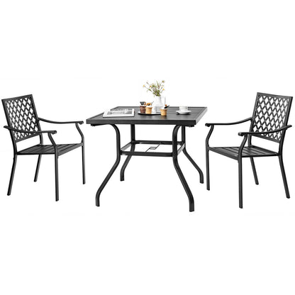 3 Pieces Patio Dining Set Stackable Chairs Armrest Table with Umbrella Hole Patio Dining Sets   at Gallery Canada