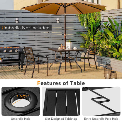 3 Pieces Patio Dining Set Stackable Chairs Armrest Table with Umbrella Hole Patio Dining Sets   at Gallery Canada