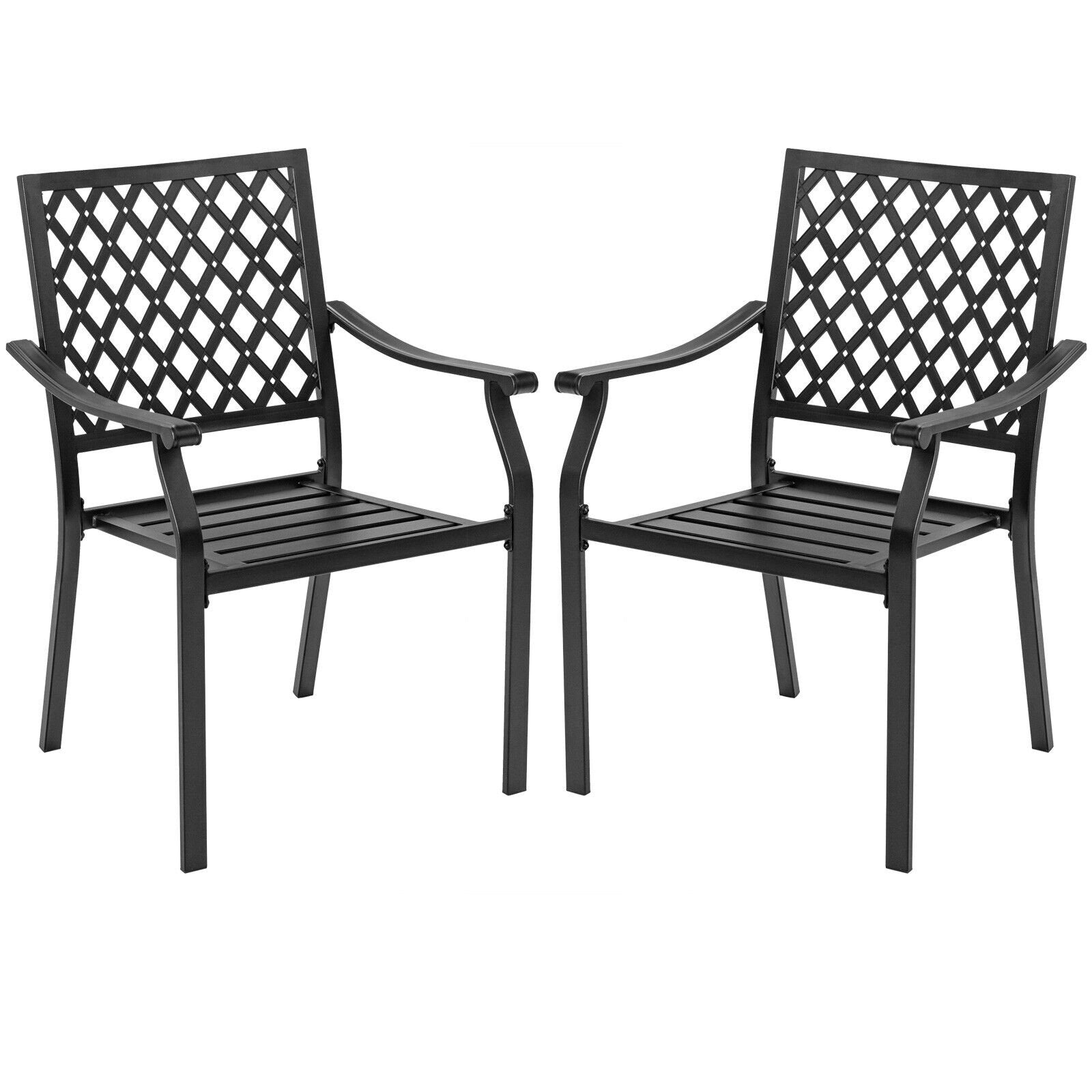 3 Pieces Patio Dining Set Stackable Chairs Armrest Table with Umbrella Hole Patio Dining Sets   at Gallery Canada