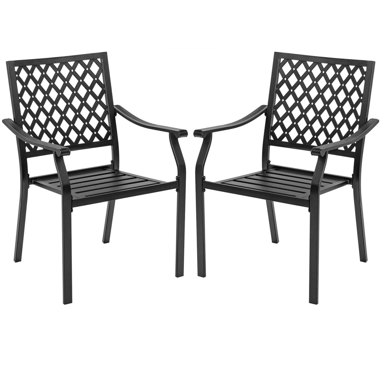 3 Pieces Patio Dining Set Stackable Chairs Armrest Table with Umbrella Hole Patio Dining Sets   at Gallery Canada