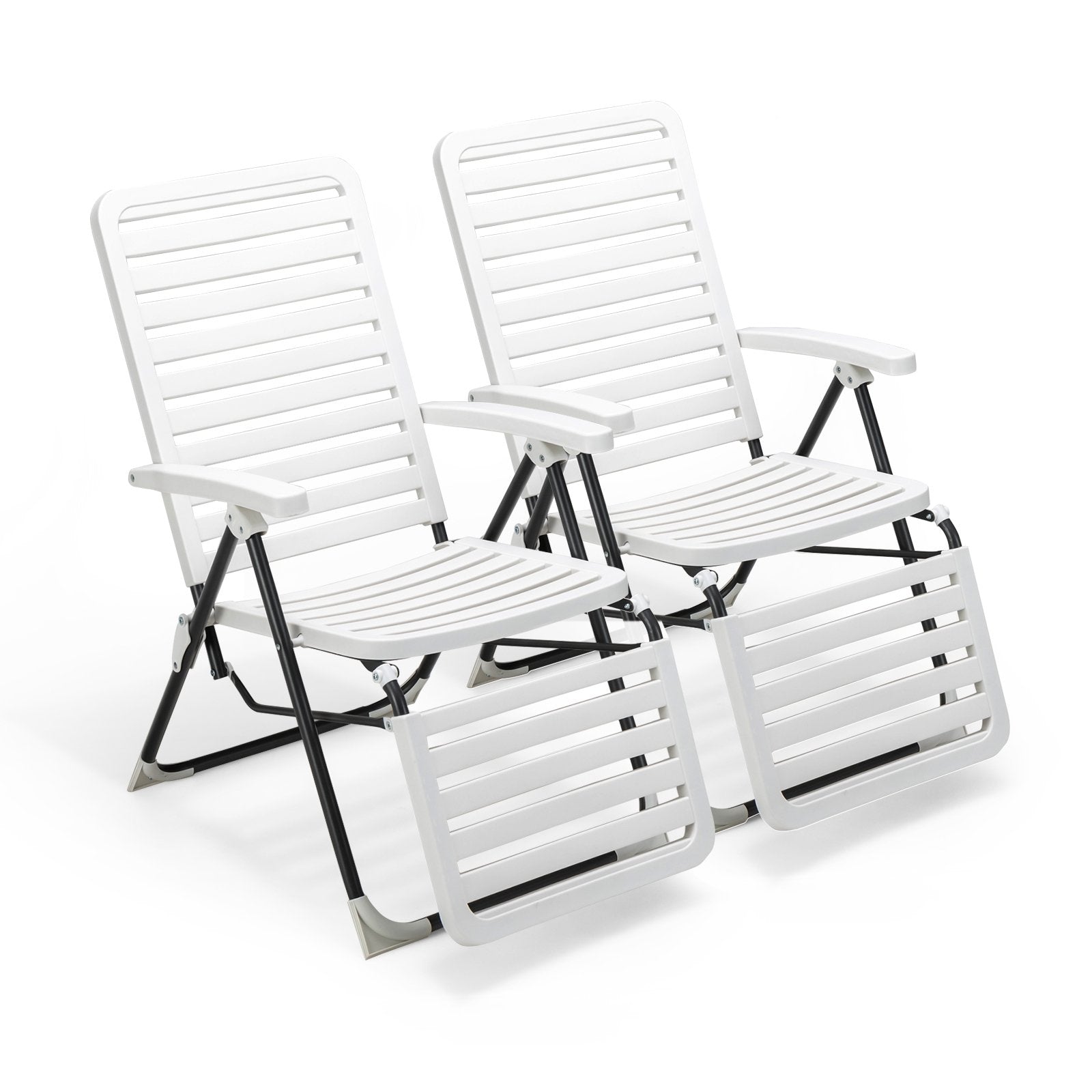 PP Folding Patio Chaise Lounger with 7-Level Backrest and Cozy Footrest, White Outdoor Chaise Lounges   at Gallery Canada