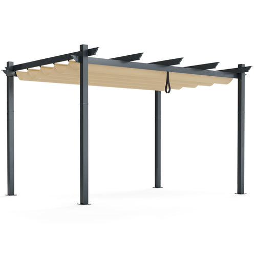 10 x 13 Feet Outdoor Aluminum Retractable Pergola Canopy Shelter, Beige