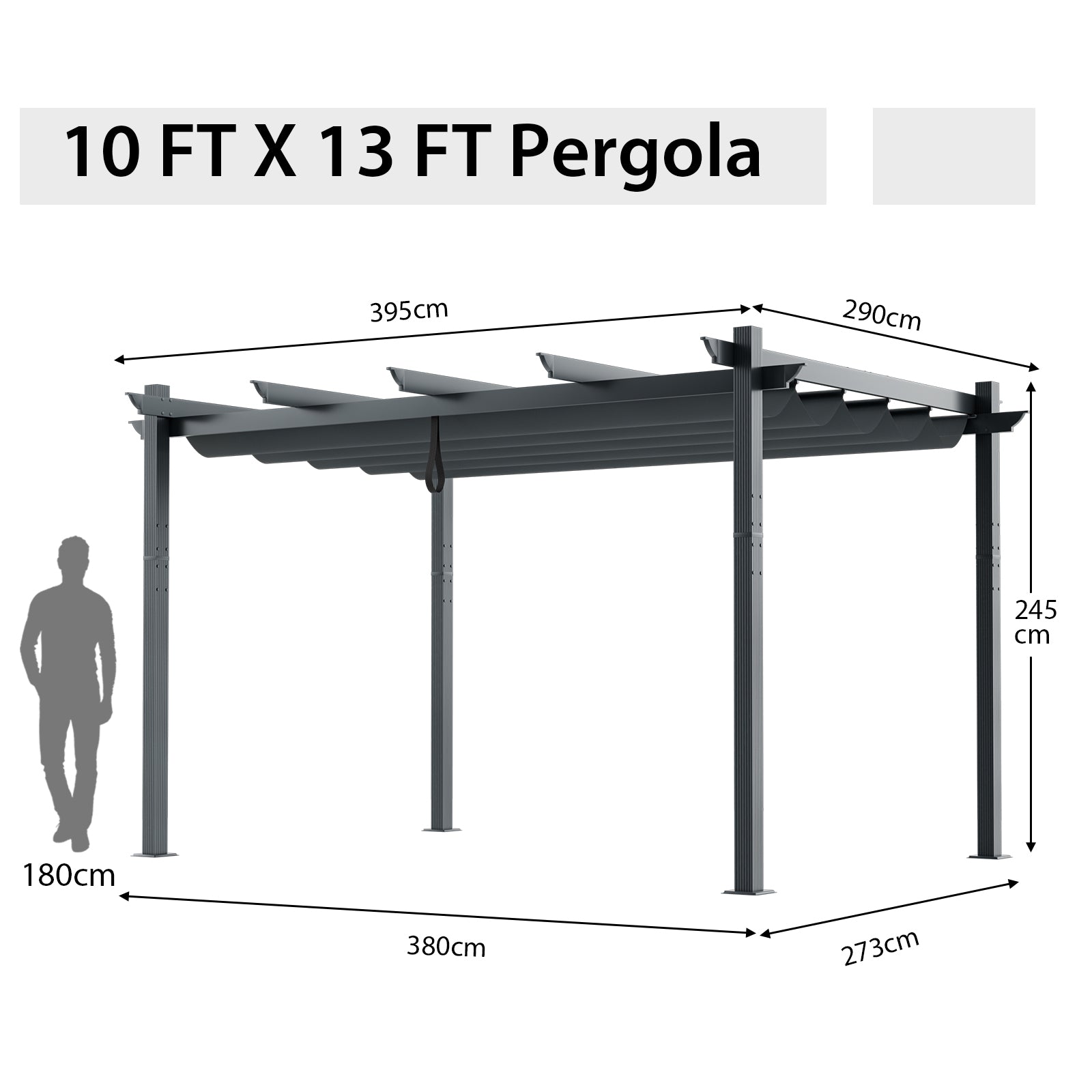 10 x 13 Feet Outdoor Aluminum Retractable Pergola Canopy Shelter, Gray Gazebos at Gallery Canada