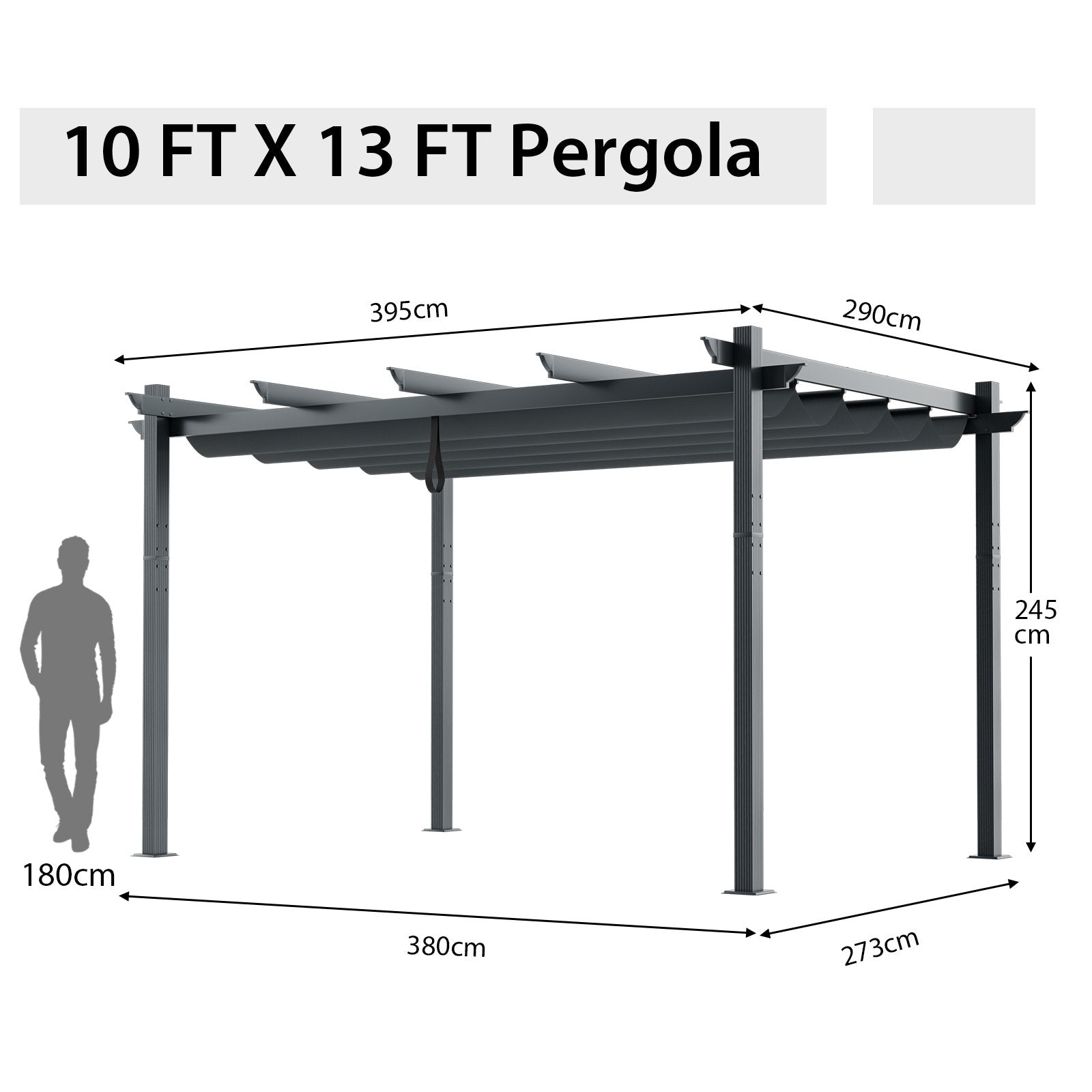 10 x 13 Feet Outdoor Aluminum Retractable Pergola Canopy Shelter, Gray Gazebos   at Gallery Canada