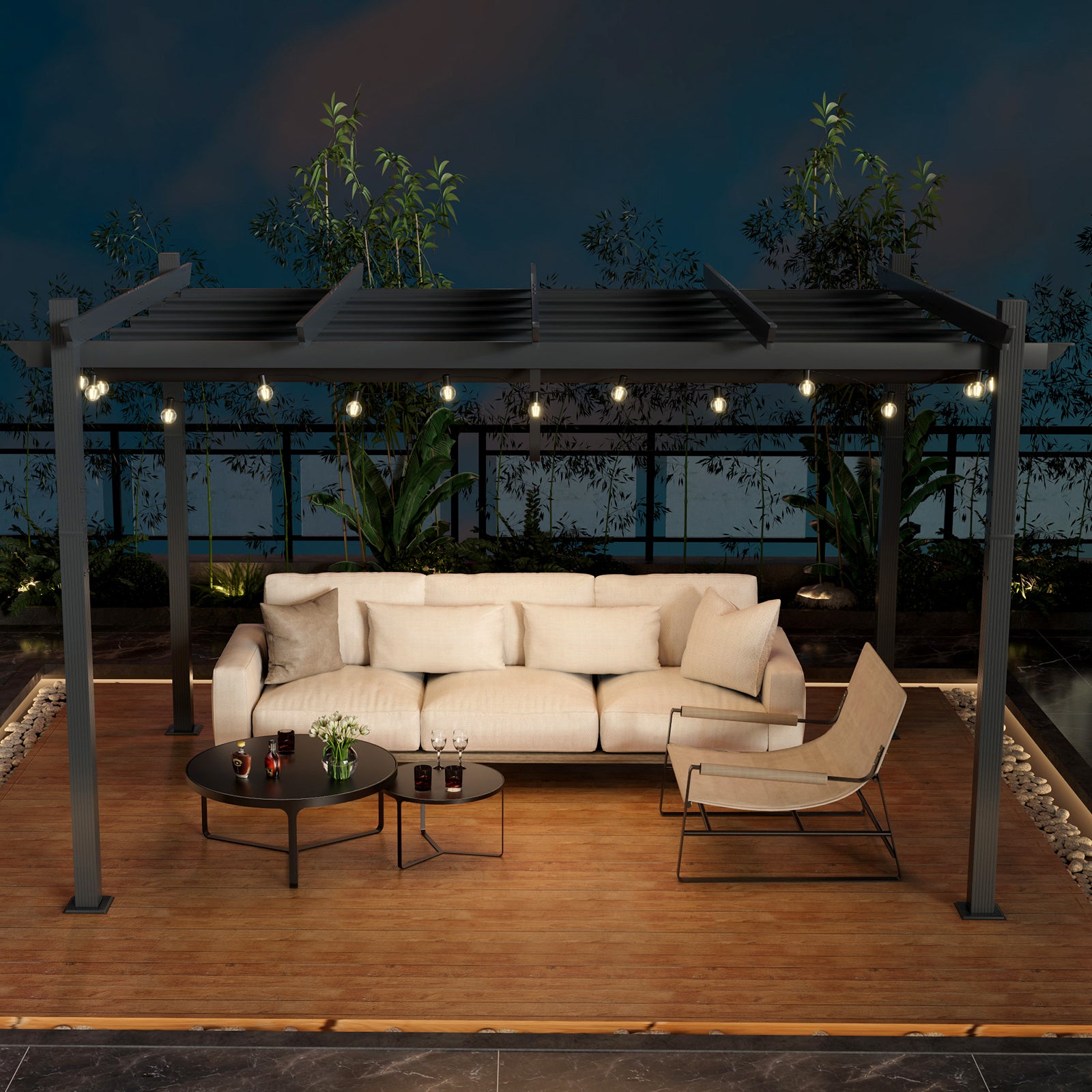 10 x 13 Feet Outdoor Aluminum Retractable Pergola Canopy Shelter, Gray Gazebos at Gallery Canada