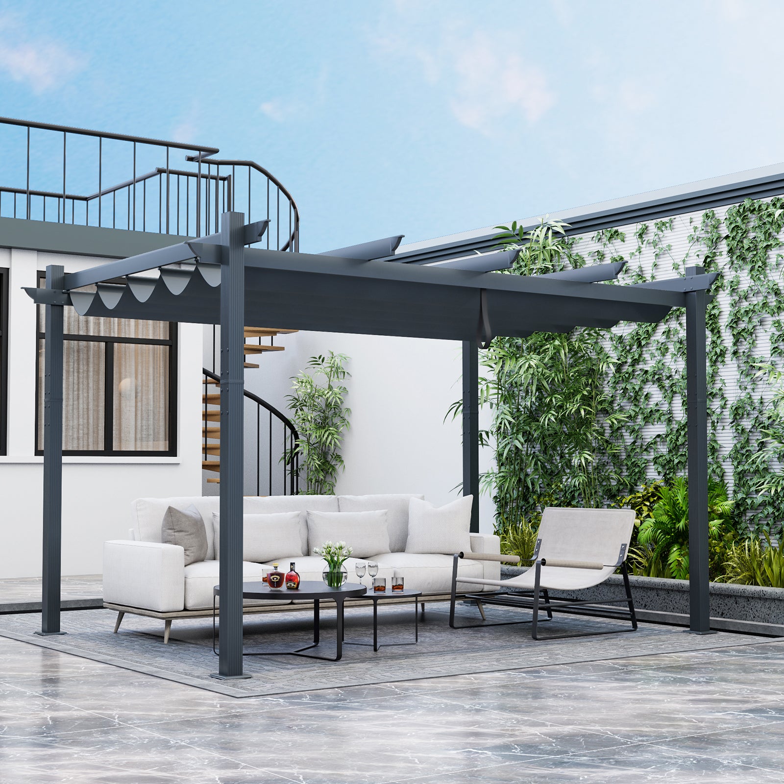 10 x 13 Feet Outdoor Aluminum Retractable Pergola Canopy Shelter, Gray Gazebos at Gallery Canada