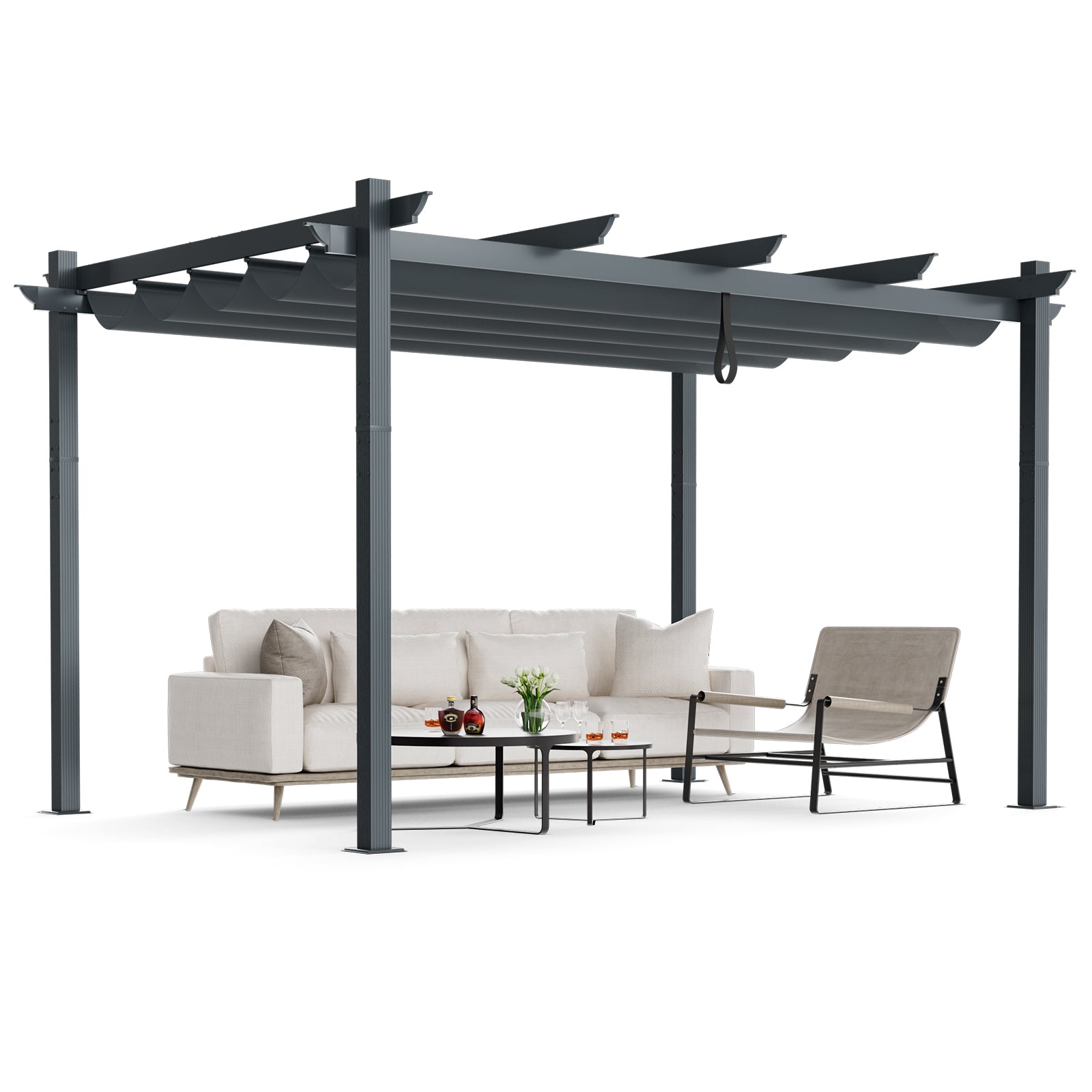 10 x 13 Feet Outdoor Aluminum Retractable Pergola Canopy Shelter, Gray Gazebos at Gallery Canada