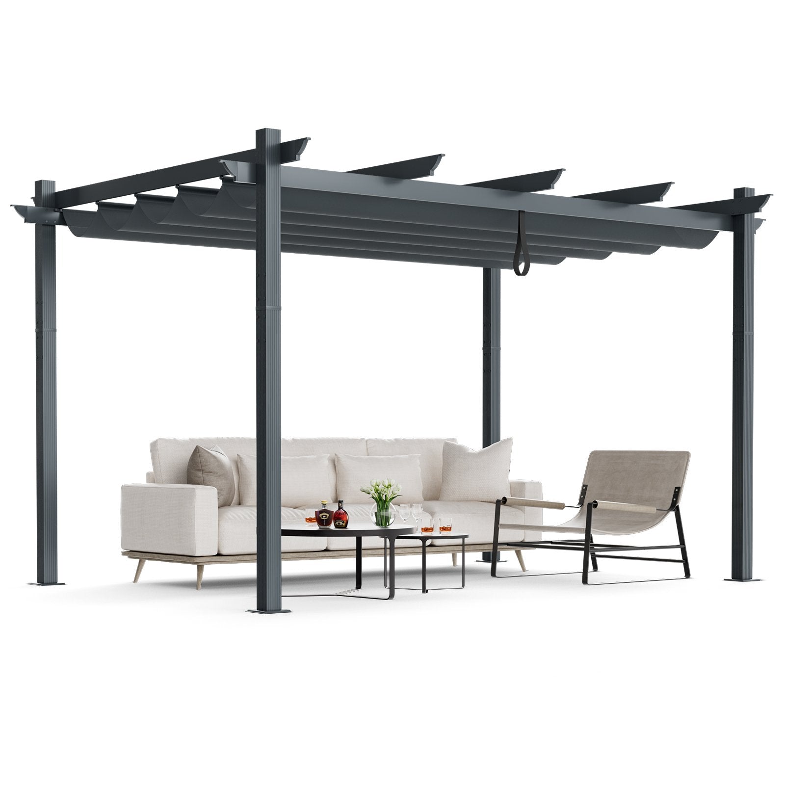 10 x 13 Feet Outdoor Aluminum Retractable Pergola Canopy Shelter, Gray Gazebos   at Gallery Canada