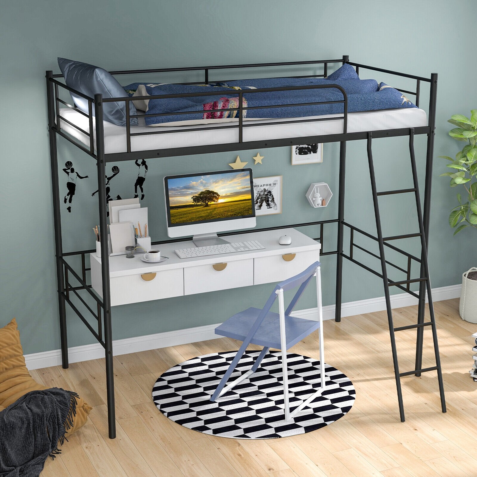 Metal Loft Twin Bed Frame Single High Loft Bed, Black Bunk Bed Frame   at Gallery Canada