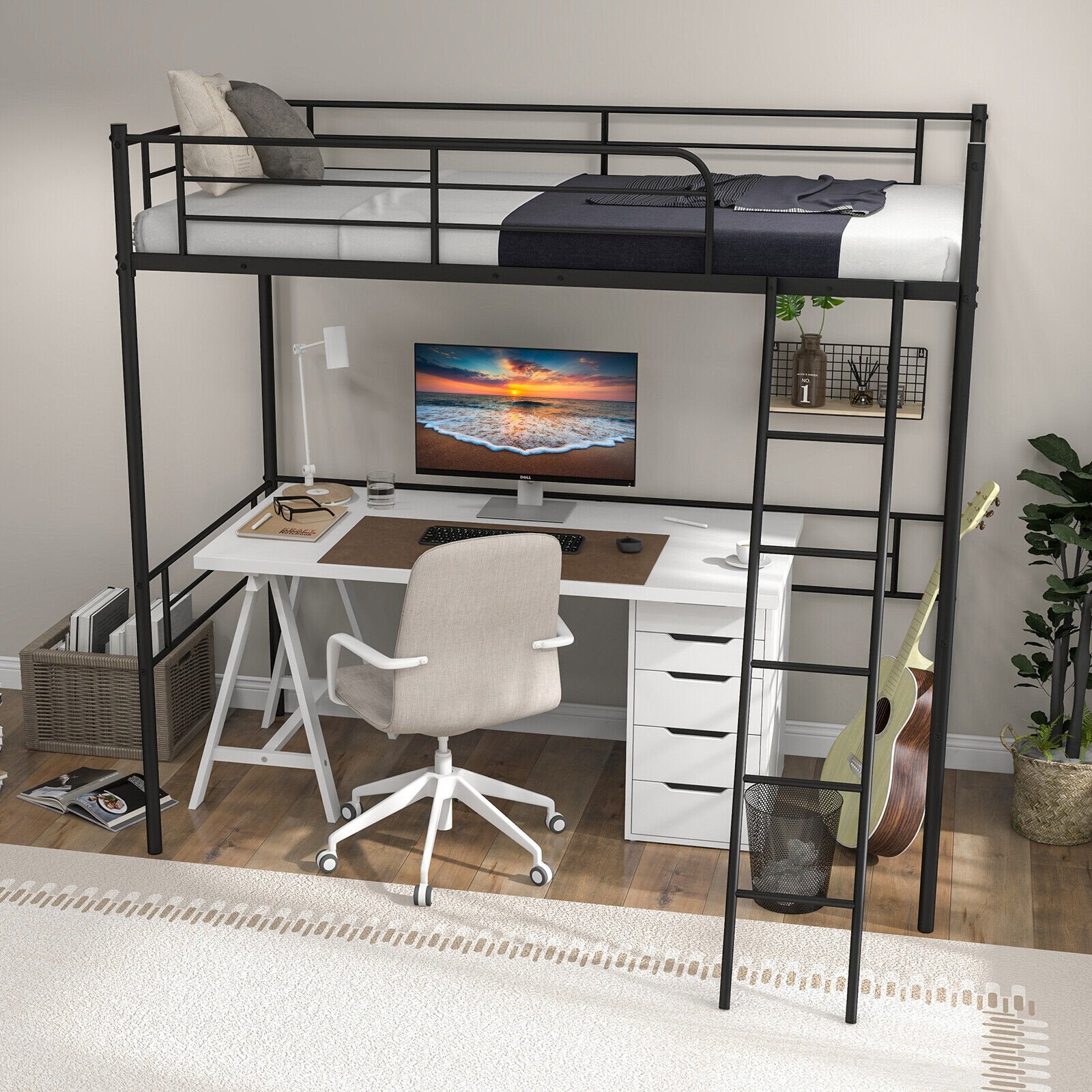 Metal Loft Twin Bed Frame Single High Loft Bed, Black Bunk Bed Frame   at Gallery Canada