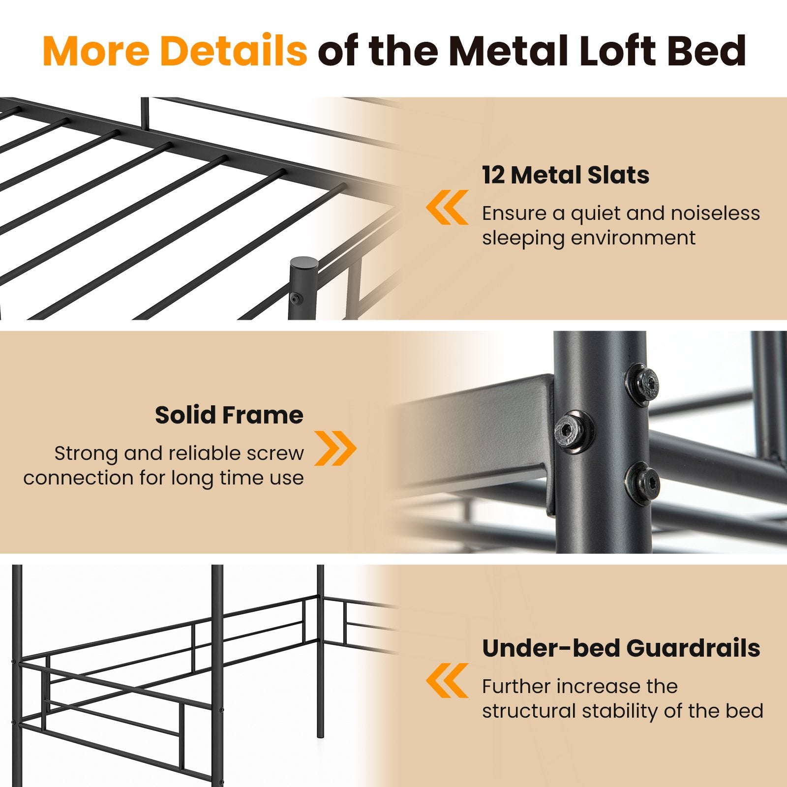 Metal Loft Twin Bed Frame Single High Loft Bed, Black Bunk Bed Frame   at Gallery Canada