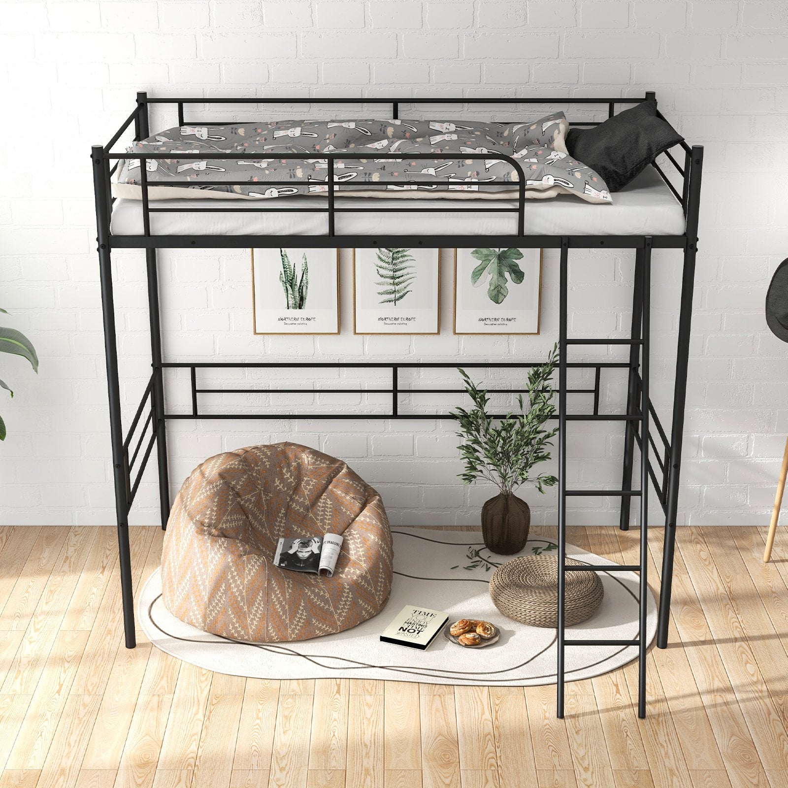 Metal Loft Twin Bed Frame Single High Loft Bed, Black Bunk Bed Frame   at Gallery Canada