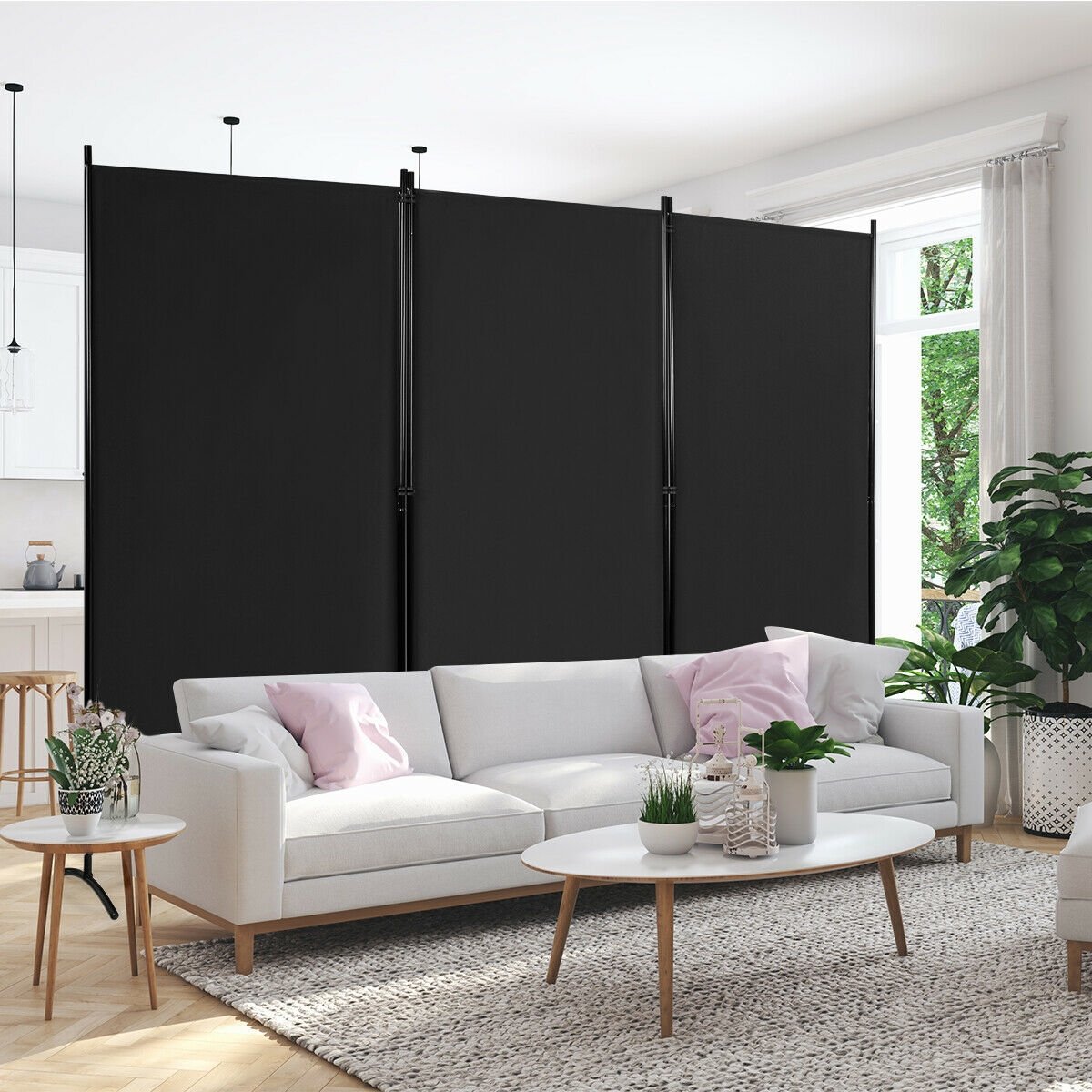 3-Panel Room Divider Folding Privacy Partition Screen for Office Room, Black Room Dividers   at Gallery Canada