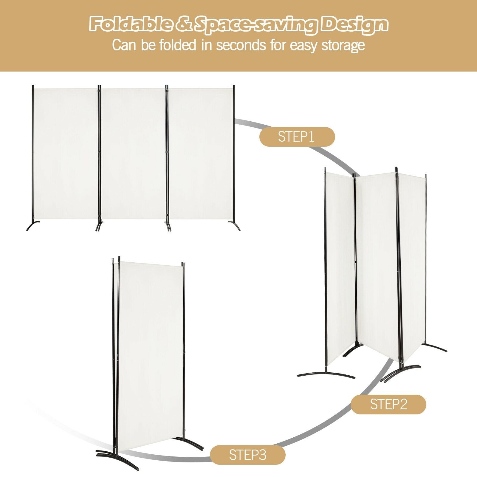 3-Panel Room Divider Folding Privacy Partition Screen for Office Room, White Room Dividers   at Gallery Canada