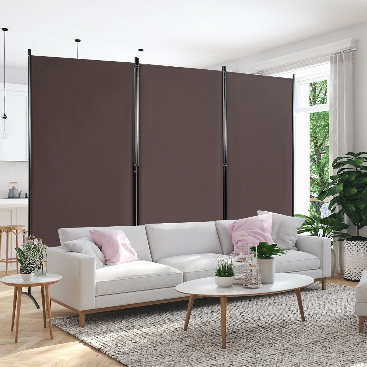 3-Panel Room Divider Folding Privacy Partition Screen for Office Room, Brown Room Dividers   at Gallery Canada