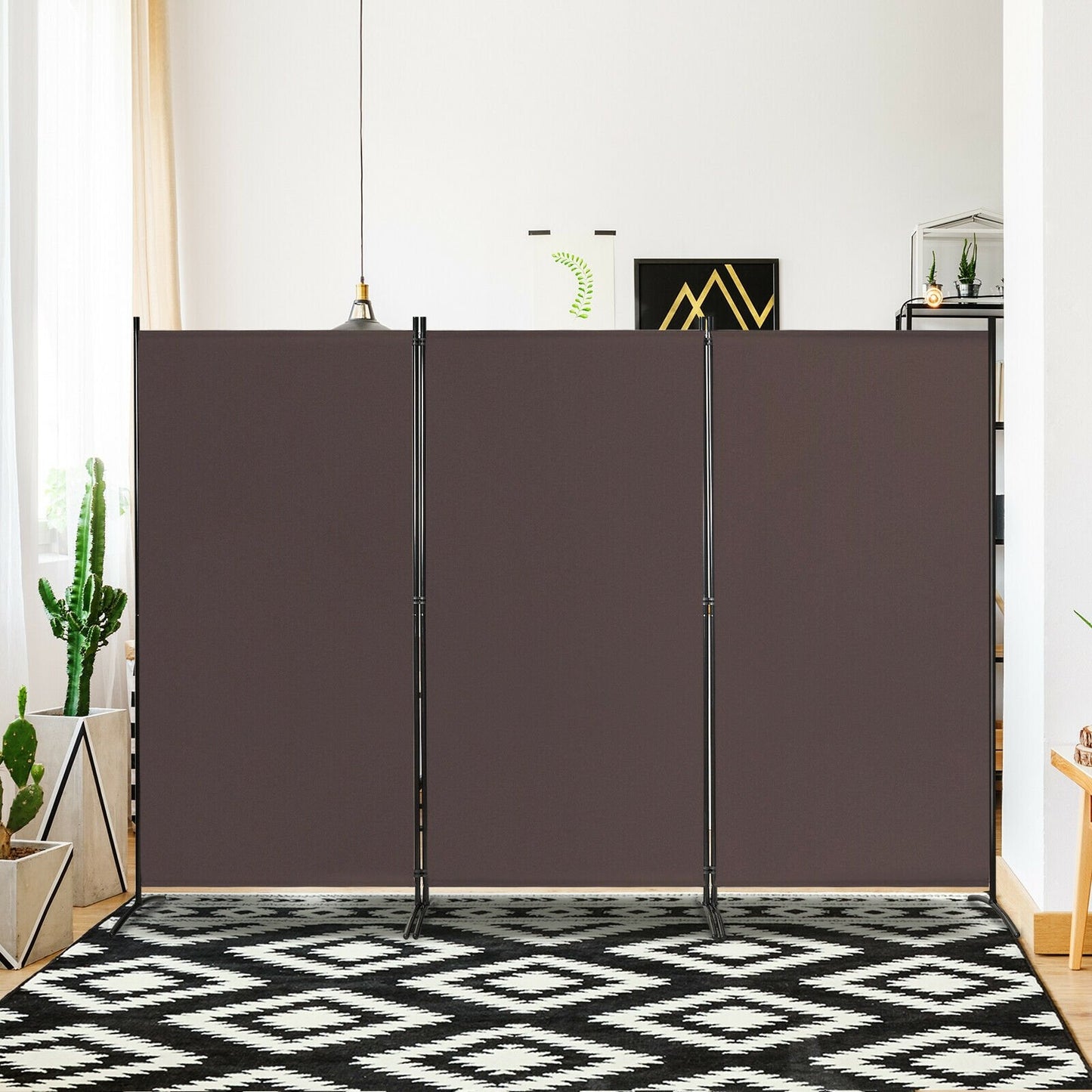 3-Panel Room Divider Folding Privacy Partition Screen for Office Room, Brown Room Dividers   at Gallery Canada