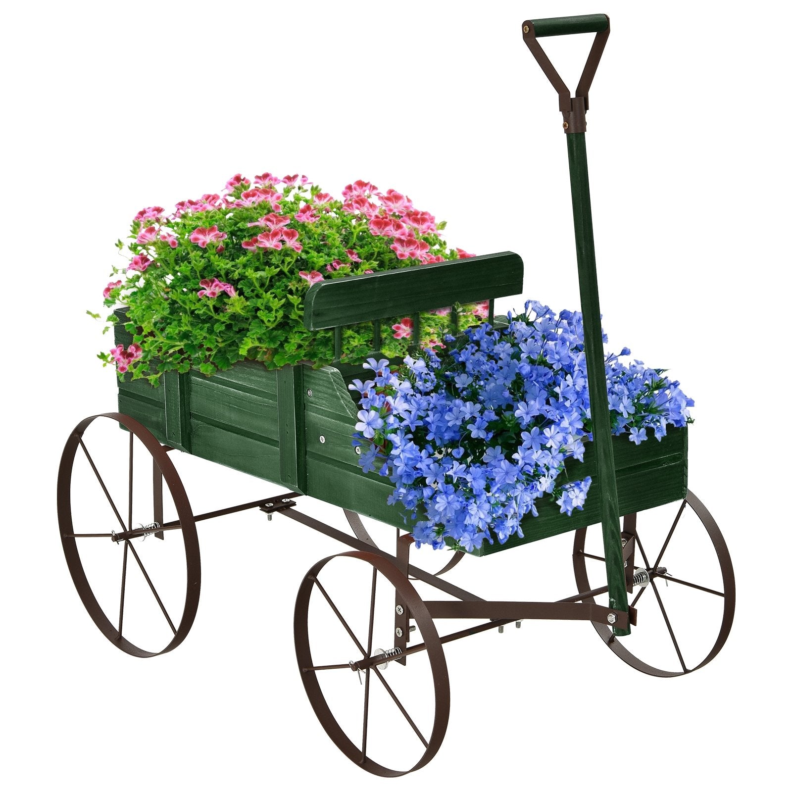 Wooden Wagon Plant Bed With Wheel for Garden Yard, Green Plant Stands   at Gallery Canada