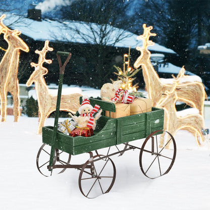 Wooden Wagon Plant Bed With Wheel for Garden Yard, Green Plant Stands   at Gallery Canada