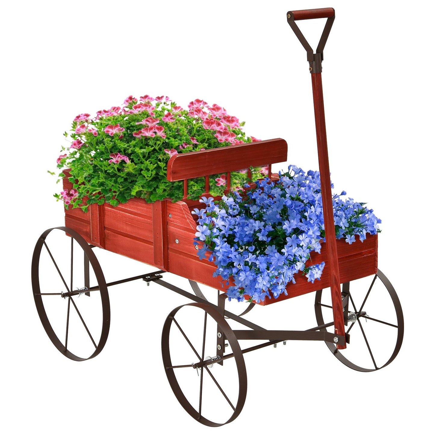 Wooden Wagon Plant Bed With Wheel for Garden Yard, Red - Gallery Canada