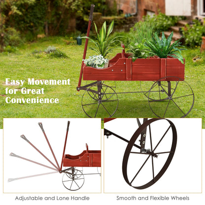 Wooden Wagon Plant Bed With Wheel for Garden Yard, Red - Gallery Canada