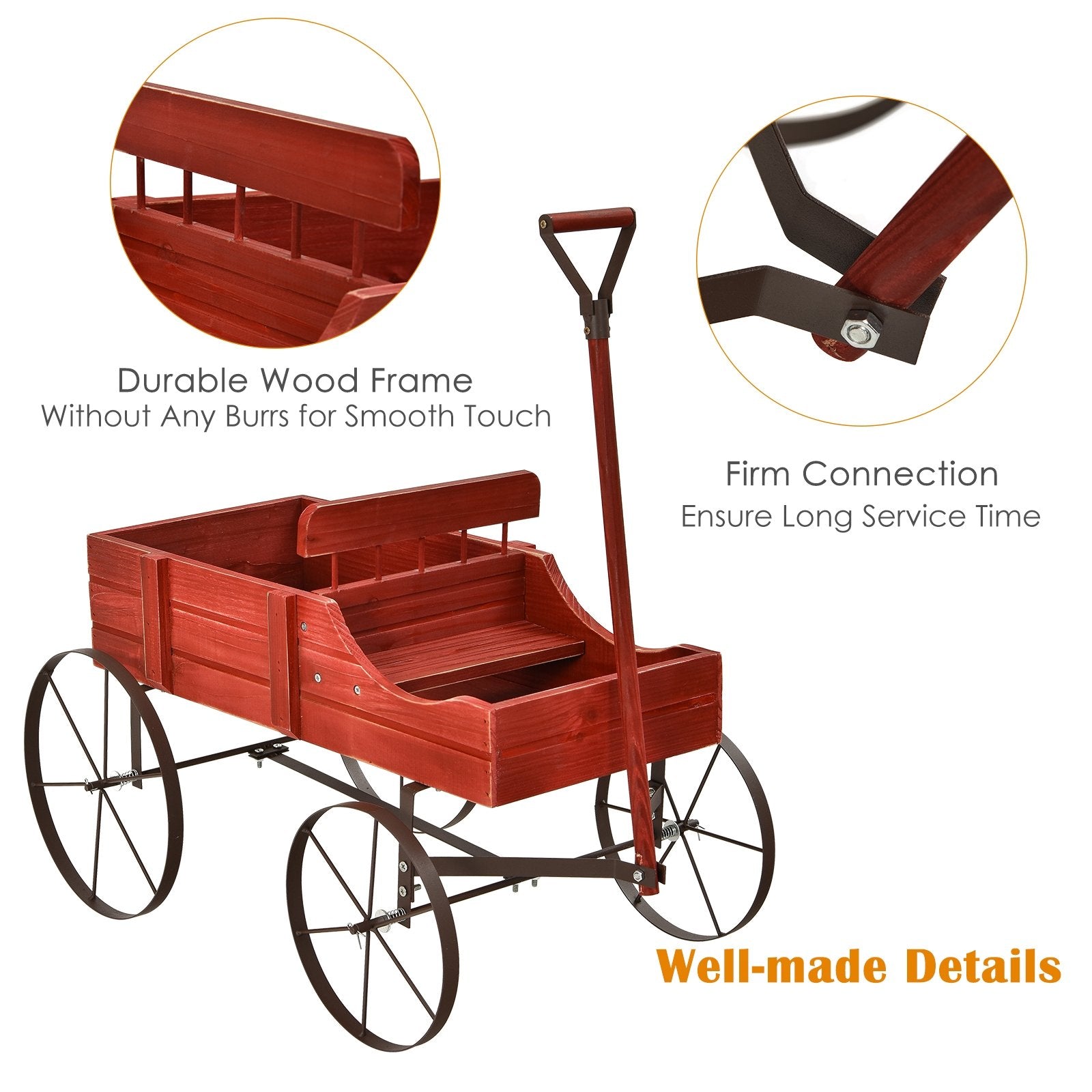 Wooden Wagon Plant Bed With Wheel for Garden Yard, Red - Gallery Canada