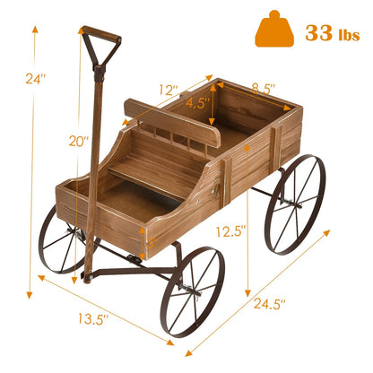 Wooden Wagon Plant Bed With Wheel for Garden Yard, Brown - Gallery Canada
