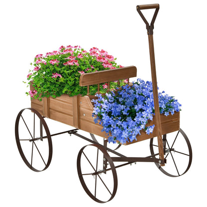 Wooden Wagon Plant Bed With Wheel for Garden Yard, Brown Plant Stands   at Gallery Canada