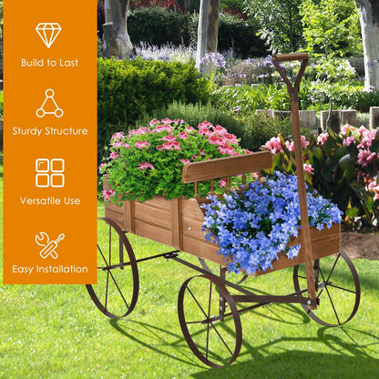 Wooden Wagon Plant Bed With Wheel for Garden Yard, Brown - Gallery Canada