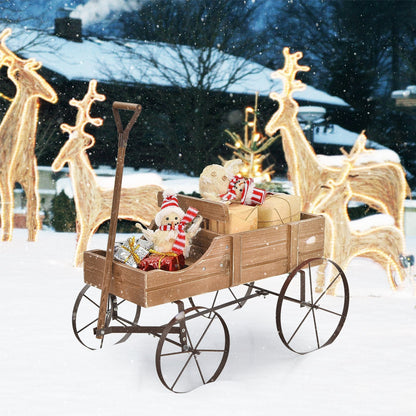 Wooden Wagon Plant Bed With Wheel for Garden Yard, Brown Plant Stands   at Gallery Canada