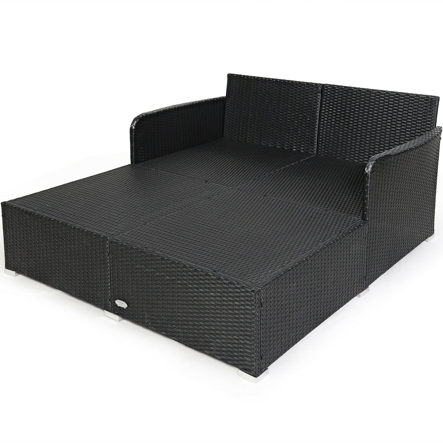 Spacious Outdoor Rattan Daybed with Upholstered Cushions and Pillows, Red Outdoor Sectionals   at Gallery Canada