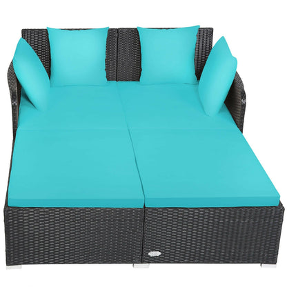 Spacious Outdoor Rattan Daybed with Upholstered Cushions and Pillows, Turquoise Outdoor Sectionals   at Gallery Canada