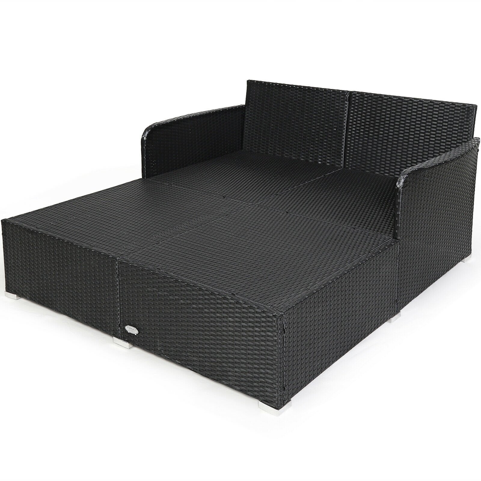 Spacious Outdoor Rattan Daybed with Upholstered Cushions and Pillows, Turquoise Outdoor Sectionals   at Gallery Canada