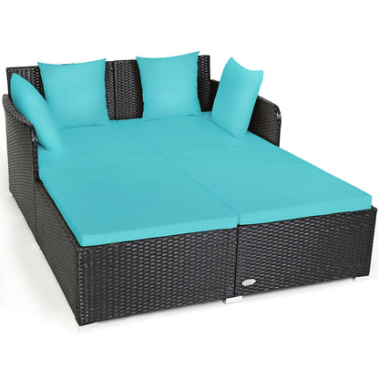 Spacious Outdoor Rattan Daybed with Upholstered Cushions and Pillows, Turquoise Outdoor Sectionals   at Gallery Canada