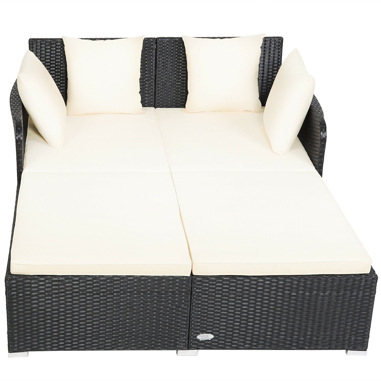 Spacious Outdoor Rattan Daybed with Upholstered Cushions and Pillows, White Outdoor Sectionals   at Gallery Canada