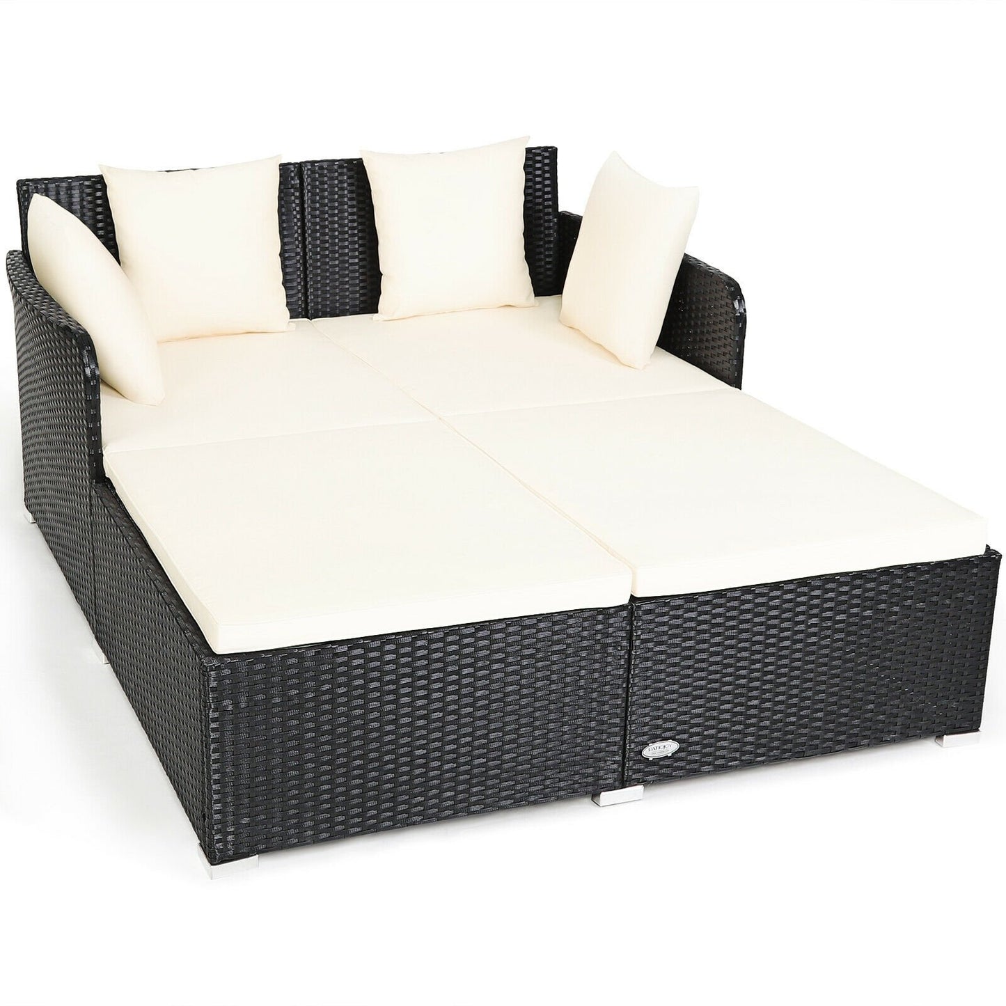 Spacious Outdoor Rattan Daybed with Upholstered Cushions and Pillows, White Outdoor Sectionals   at Gallery Canada