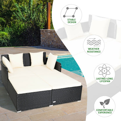 Spacious Outdoor Rattan Daybed with Upholstered Cushions and Pillows, White Outdoor Sectionals   at Gallery Canada