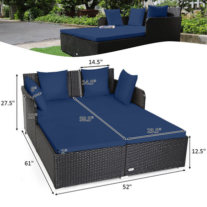 Spacious Outdoor Rattan Daybed with Upholstered Cushions and Pillows, Navy Outdoor Sectionals   at Gallery Canada