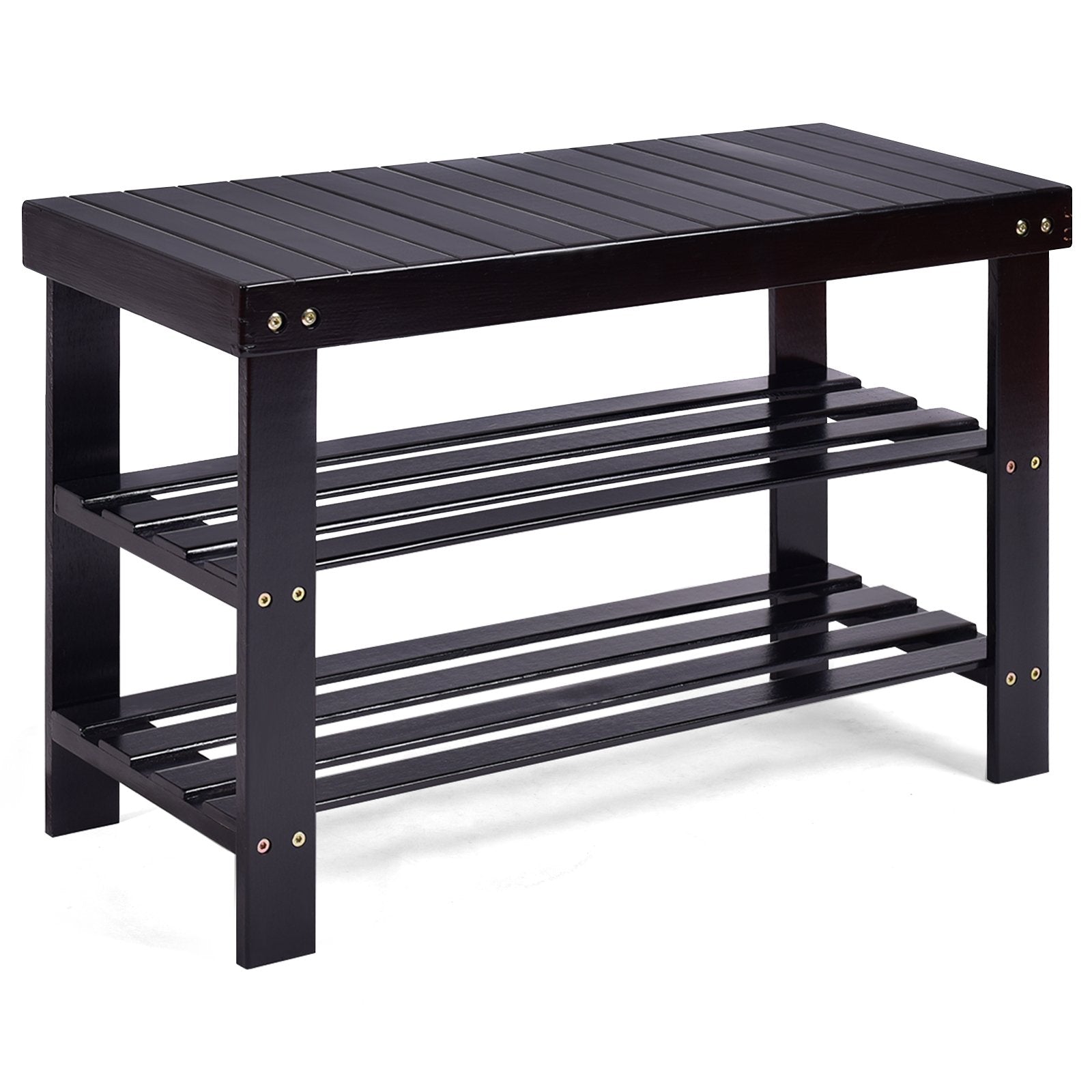 3 Tier Bamboo Bench Storage Shoe Shelf, Black Shoe Racks & Storage Benches   at Gallery Canada