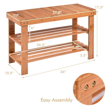 3 Tier Bamboo Bench Storage Shoe Shelf, Natural Shoe Racks & Storage Benches   at Gallery Canada