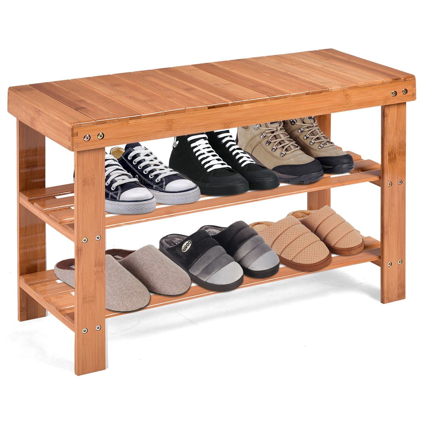 3 Tier Bamboo Bench Storage Shoe Shelf, Natural Shoe Racks & Storage Benches   at Gallery Canada