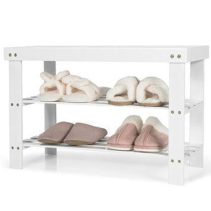 3-Tier Bamboo Shoe Bench Holds up to 6 Pairs for Entry, White Shoe Racks & Storage Benches   at Gallery Canada