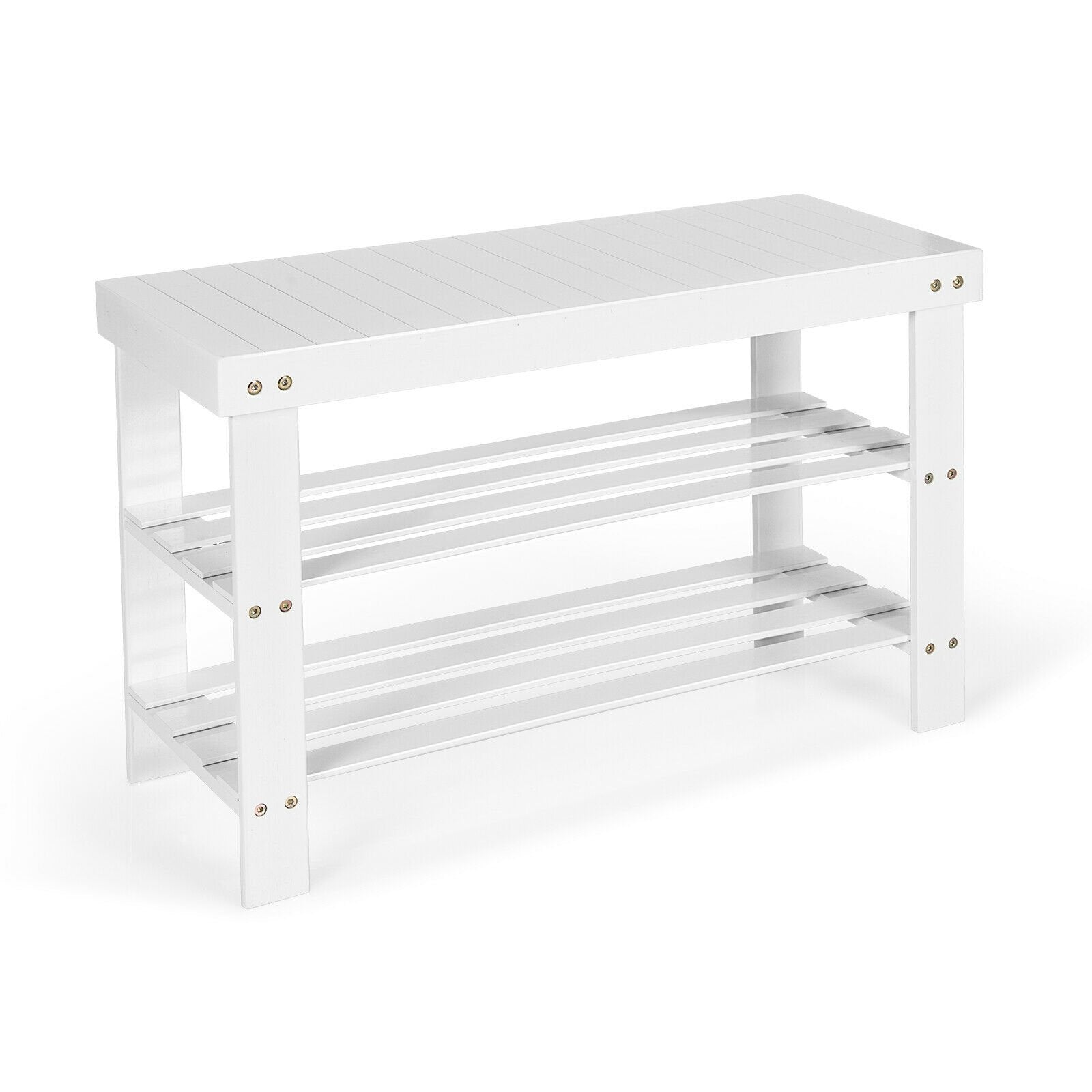 3-Tier Bamboo Shoe Bench Holds up to 6 Pairs for Entry, White Shoe Racks & Storage Benches   at Gallery Canada