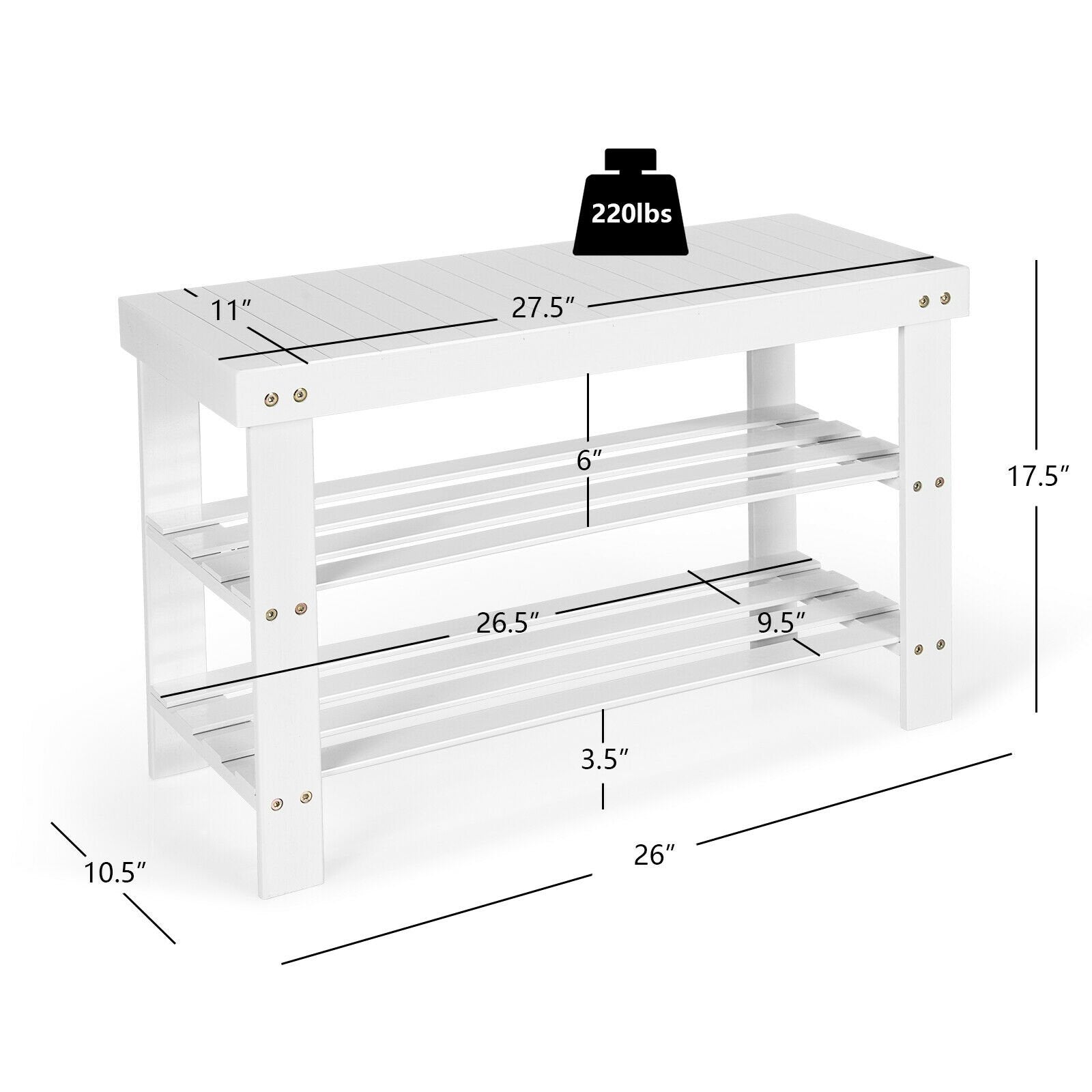 3-Tier Bamboo Shoe Bench Holds up to 6 Pairs for Entry, White Shoe Racks & Storage Benches   at Gallery Canada