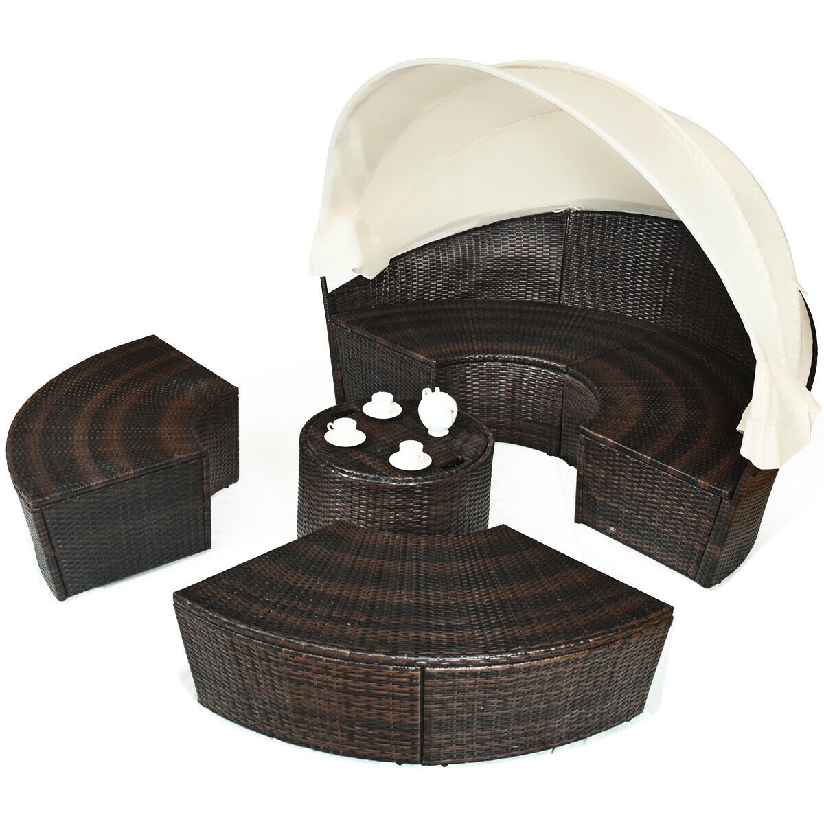 Patio Round Daybed Rattan Furniture Sets with Canopy, White Patio Furniture Sets   at Gallery Canada