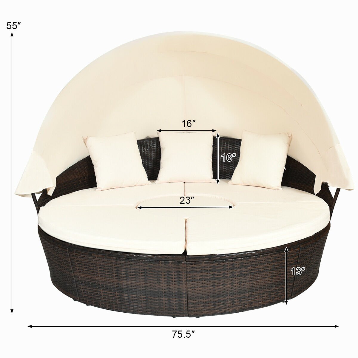 Patio Round Daybed Rattan Furniture Sets with Canopy, White Patio Furniture Sets   at Gallery Canada