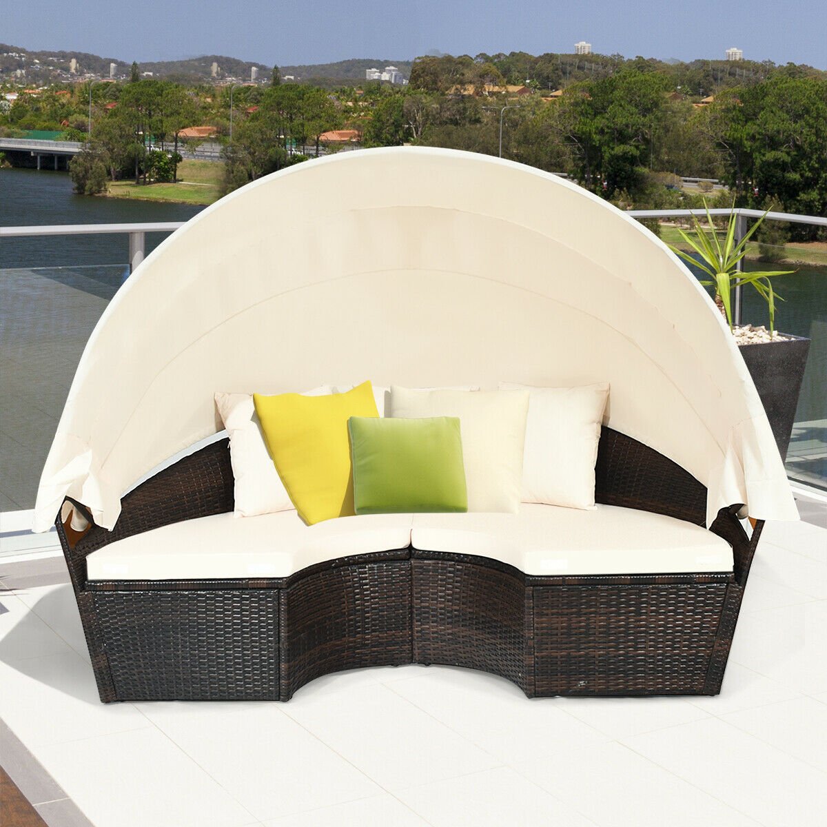 Patio Round Daybed Rattan Furniture Sets with Canopy, White Patio Furniture Sets   at Gallery Canada