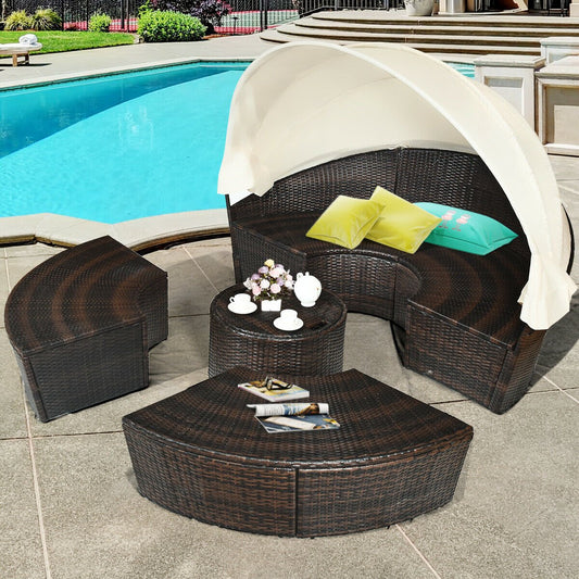 Patio Round Daybed Rattan Furniture Sets with Canopy, White Patio Furniture Sets   at Gallery Canada