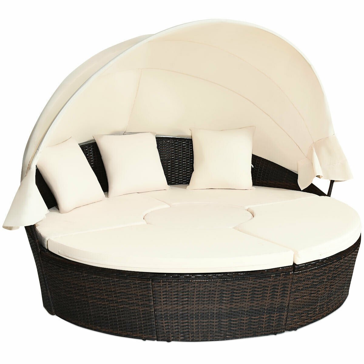 Patio Round Daybed Rattan Furniture Sets with Canopy, White Patio Furniture Sets   at Gallery Canada