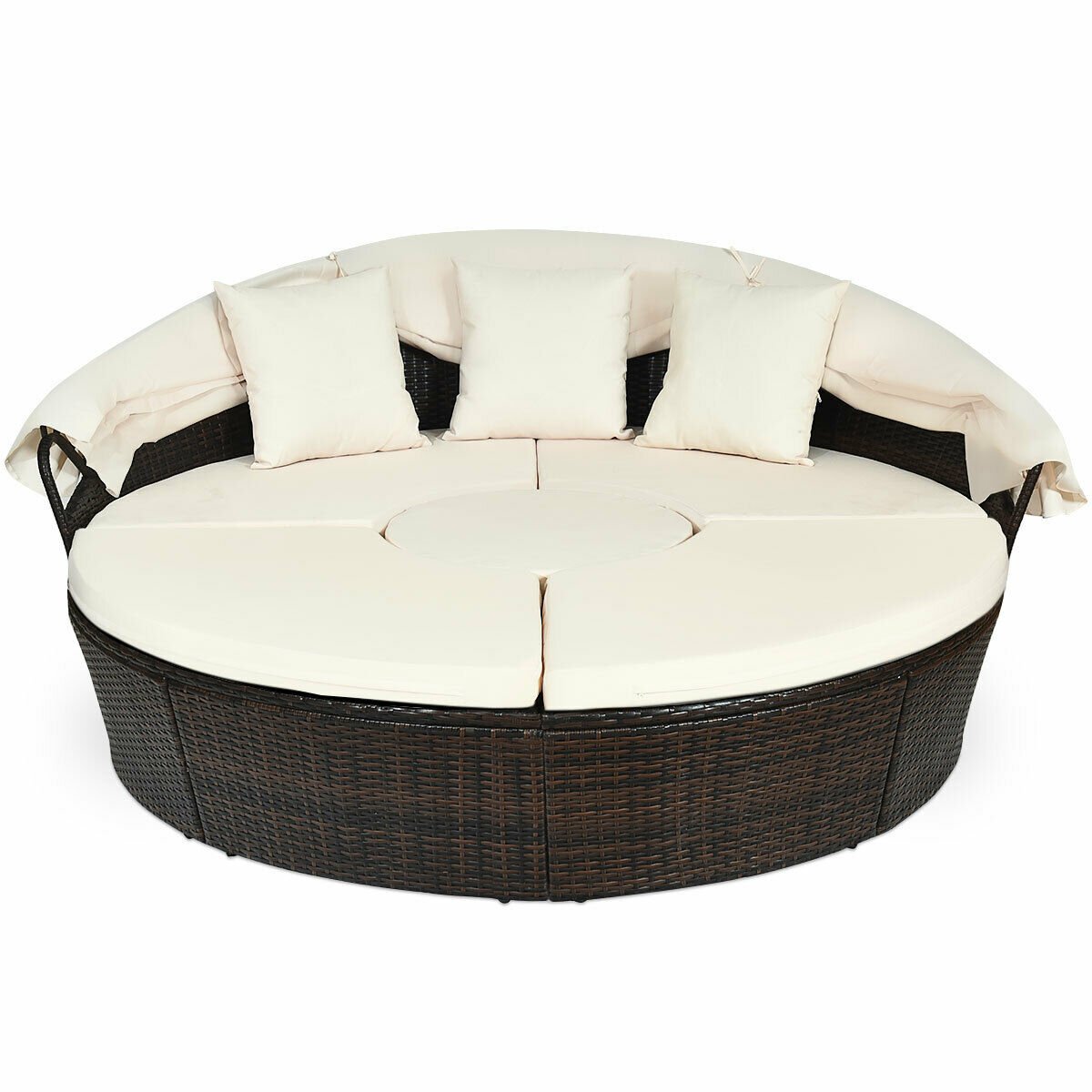 Patio Round Daybed Rattan Furniture Sets with Canopy, White Patio Furniture Sets   at Gallery Canada